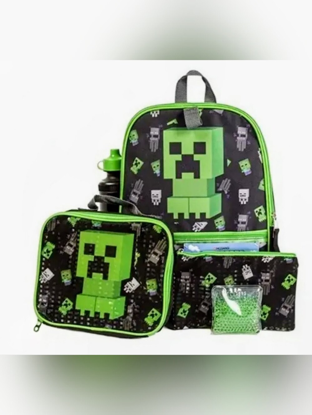 Minecraft Creeper 5 Piece Backpack and Lunch Bag Set